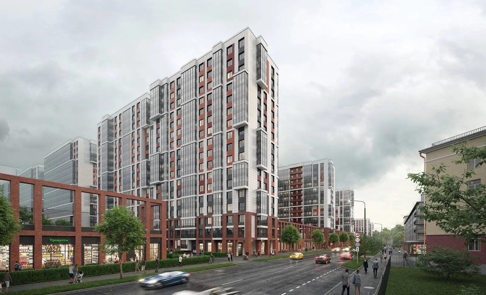 Strizhi v Nevskom residential complex — facade